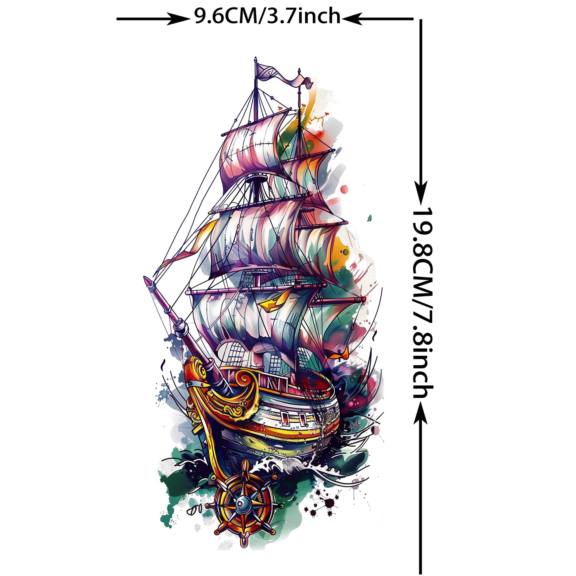 1 hoja de acuarela, vela, barc - Body Jewelry Tattoo reseña y precio